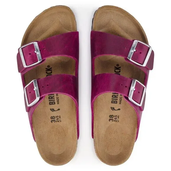 NEW Birkenstock Made in Germany Arizona BS Sandals - Oiled Leathe Fuchsia unisex - Picture 11 of 14